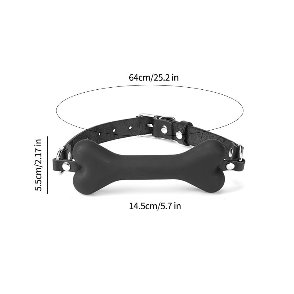 Adjustable Leather & Silicone Bone Gag Set - 14.5cm Bone Width for Safe BDSM Play