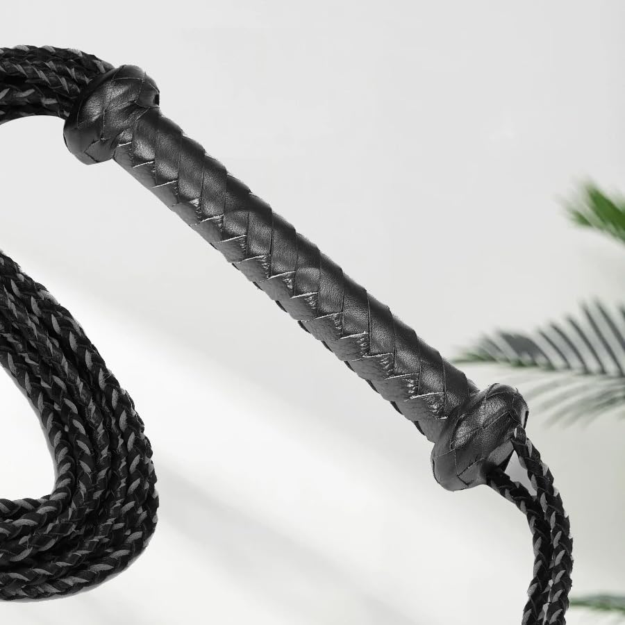 Black Nine-Tail Training Whip, 31.5 Inch Equestrian Faux Leather Horse Whip for Riding & Discipline, Durable Horse Equipment, Equestrian Whip for Horseback Training