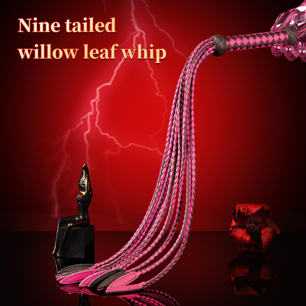 Genuine Leather Red & Black Cat-O'-Nine-Tails Whip | 23cm Handle & 59cm Tail | Hangable Equestrian Training Whip | Handcrafted Premium Horse Equipment