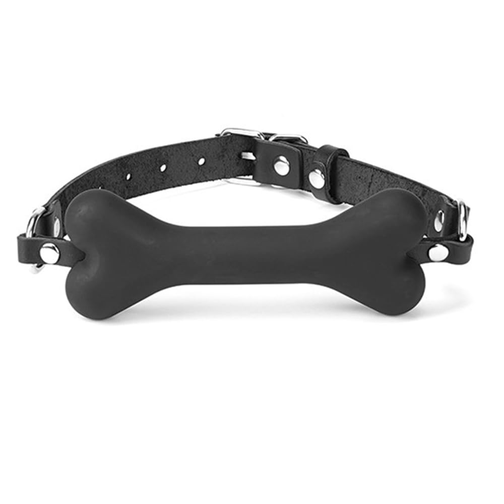 Adjustable Leather & Silicone Bone Gag Set - 14.5cm Bone Width for Safe BDSM Play