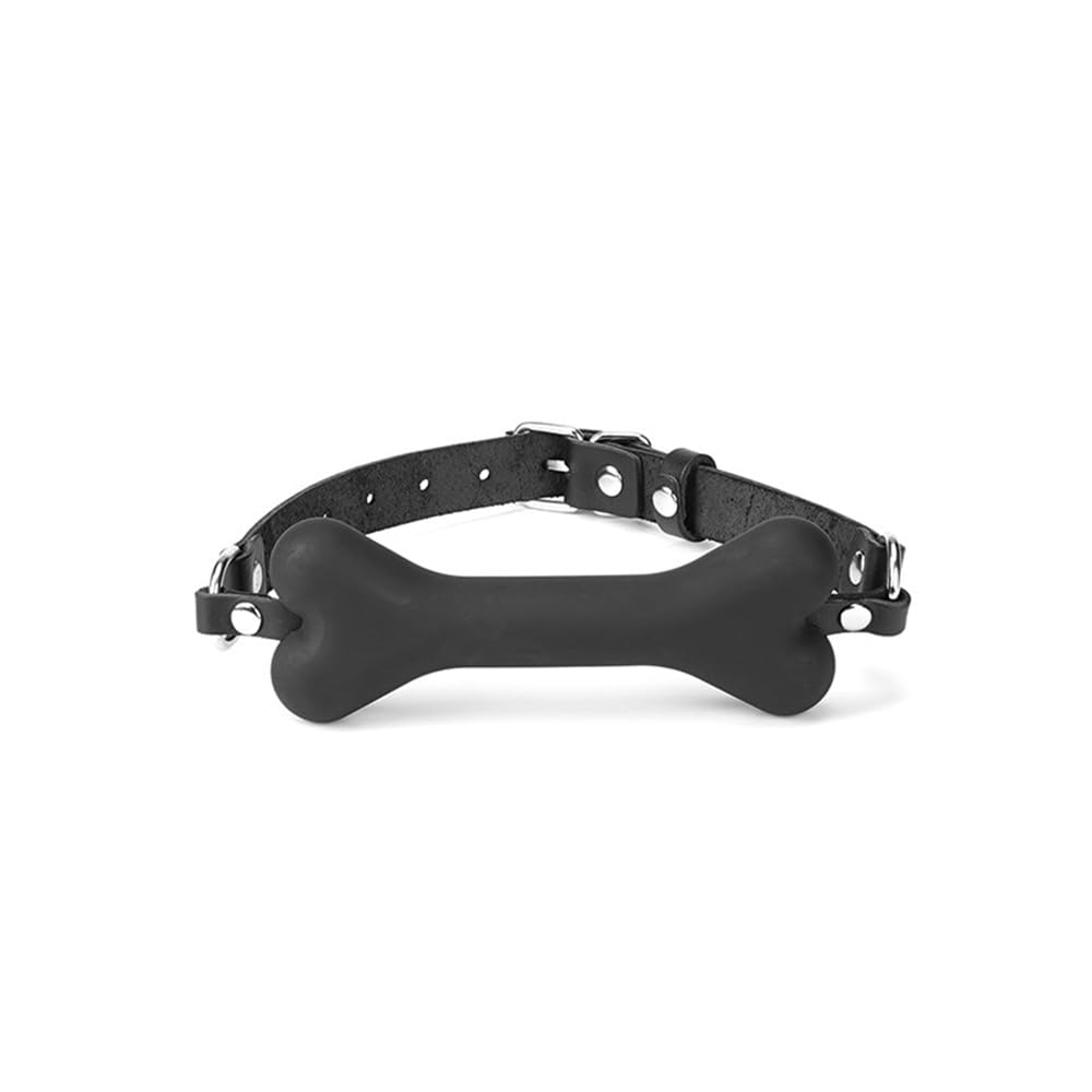 Adjustable Leather & Silicone Bone Gag Set - 14.5cm Bone Width for Safe BDSM Play