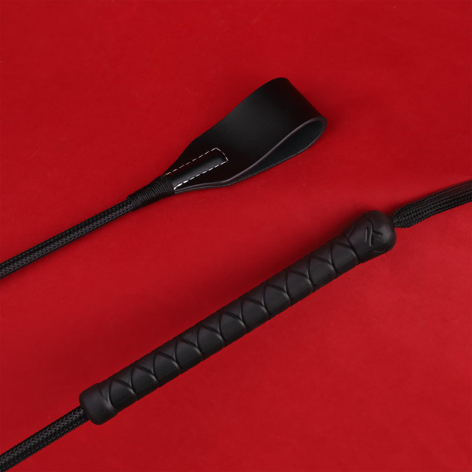 Black Genuine Leather Horse Whip - 52cm for Equestrian Training & Riding Accessories