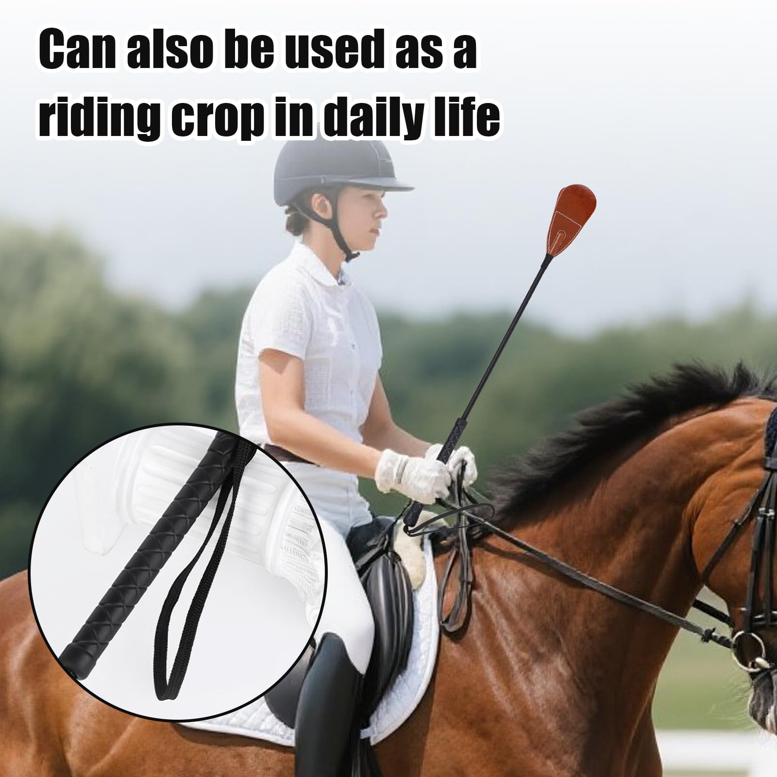 Genuine Leather Horse Whip - 54cm/21.26 Inch for Equestrian Training & Riding Accessories