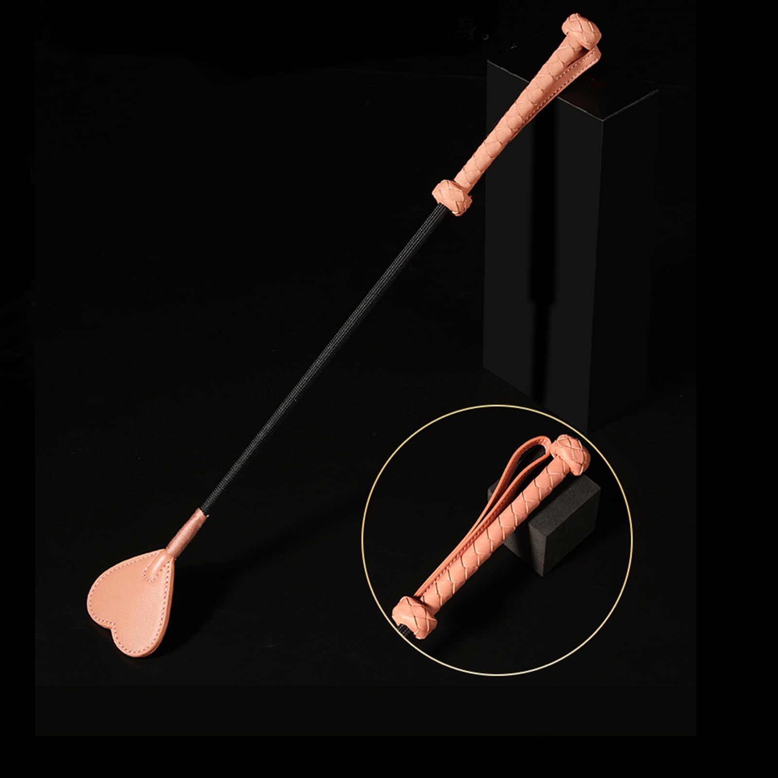 Handwoven Pink Heart-Shaped Genuine Leather Riding Crop | 52cm Flexible Black Shaft | Precision-Stitched Equestrian Whip | Premium Collectible Riding Gear