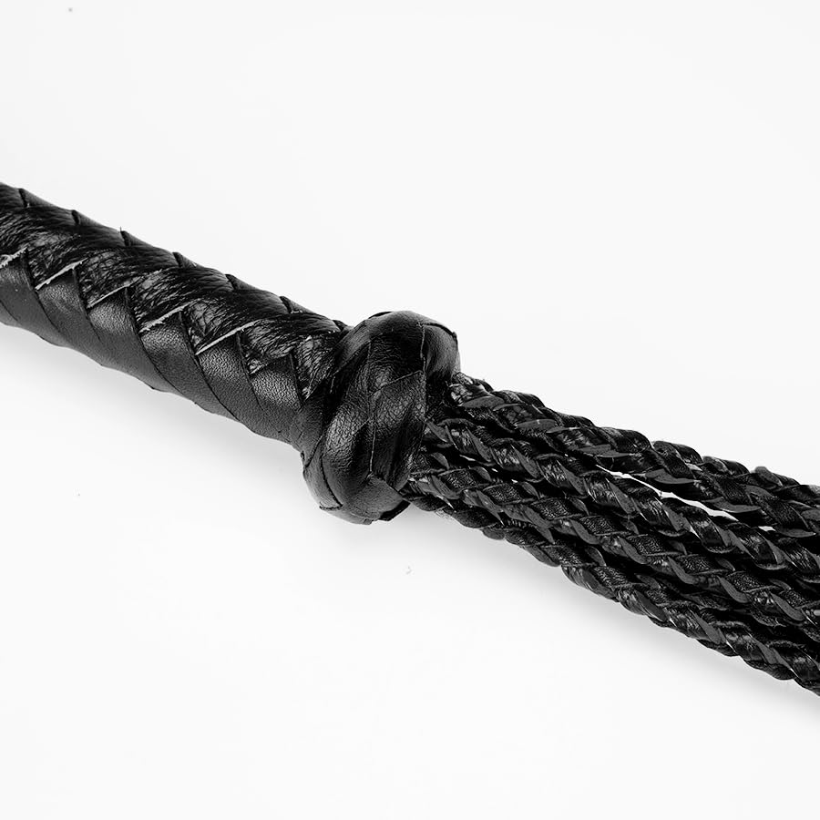Black Nine-Tail Training Whip, 31.5 Inch Equestrian Faux Leather Horse Whip for Riding & Discipline, Durable Horse Equipment, Equestrian Whip for Horseback Training