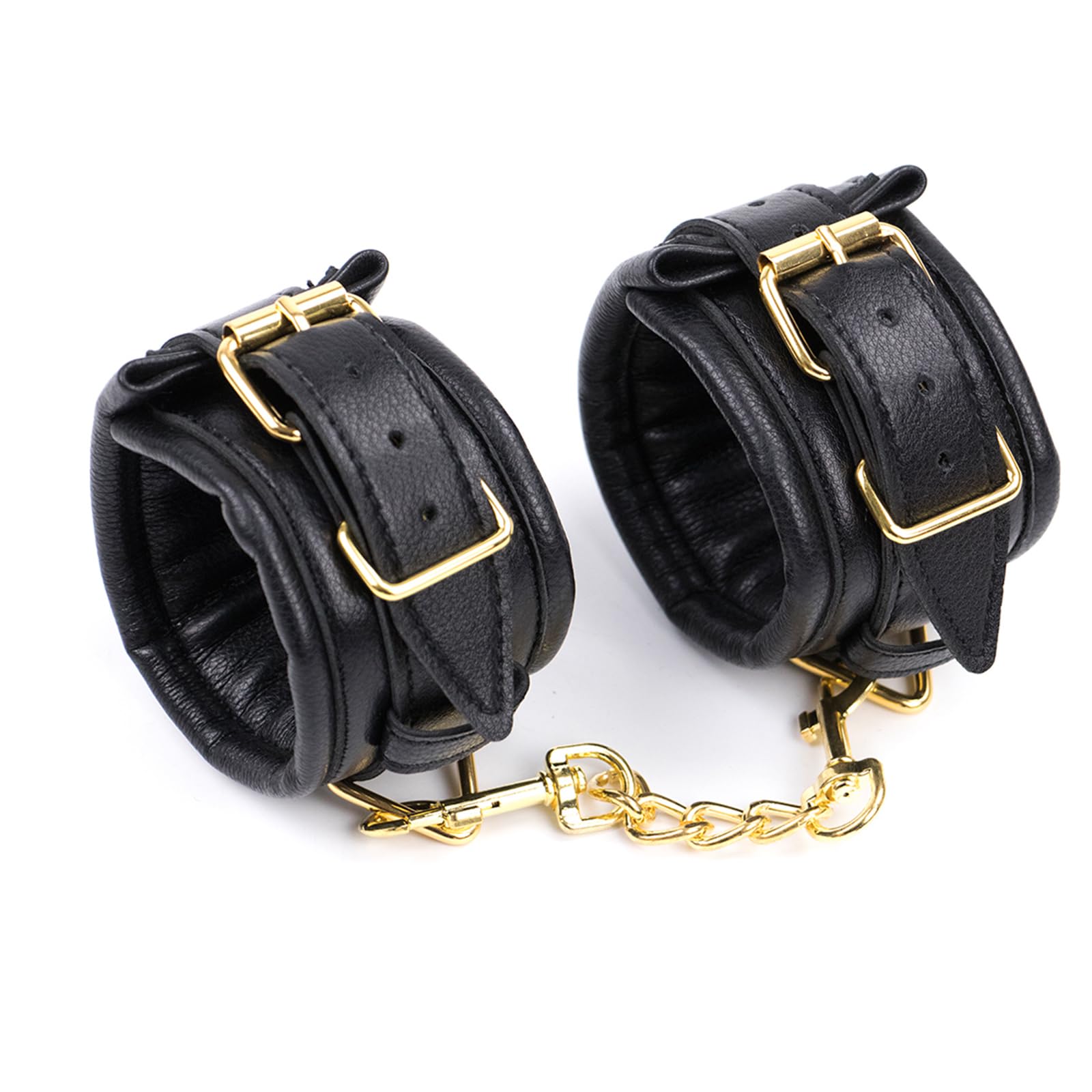 Adjustable PU Leather BDSM Restraint Set - 4-Piece Kit with Handcuffs, Leg Cuffs, Collar & Leash