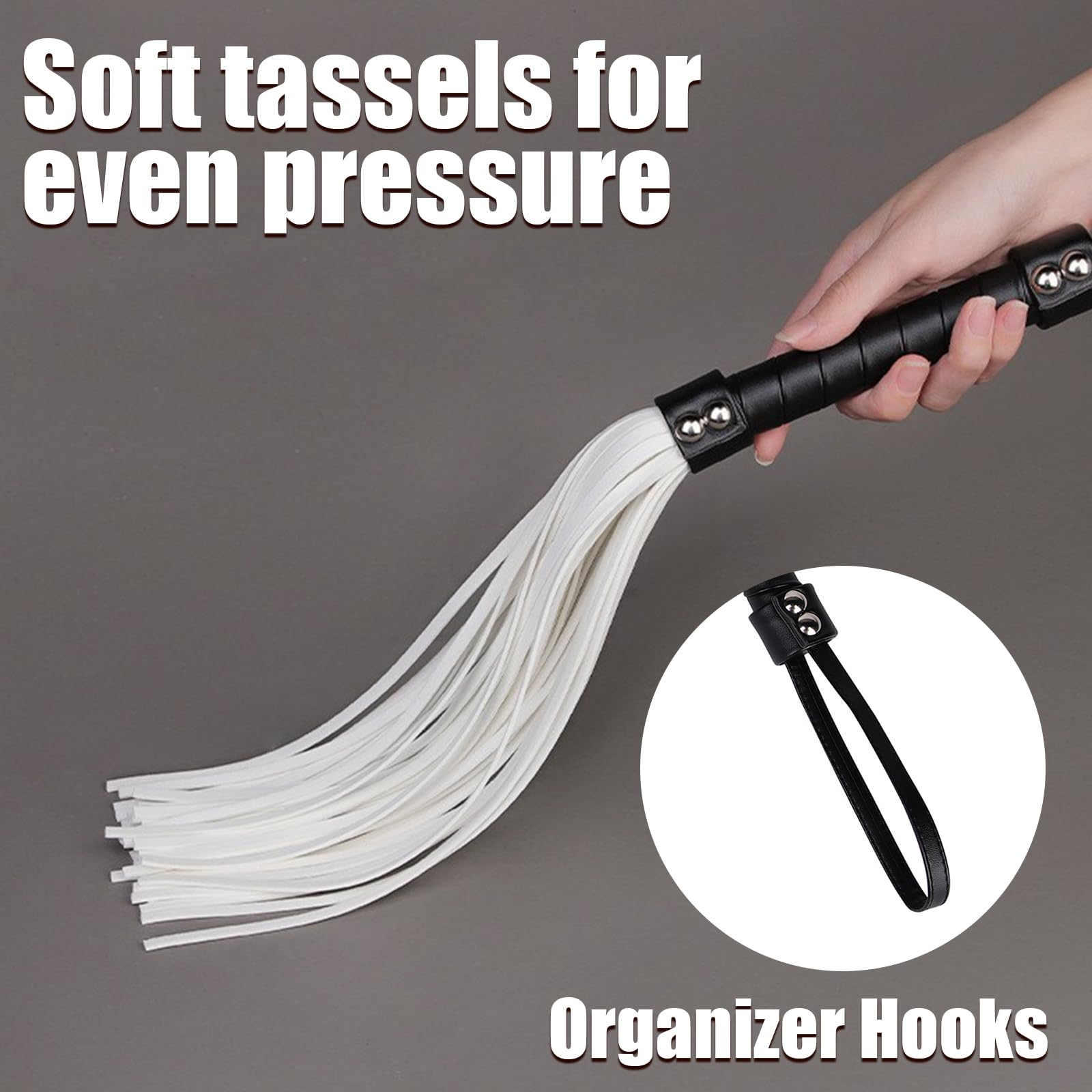 Tryolove PU Leather Horse Whip with Black Handle & White Tassel - 55.5cm/21.85 Inch for Equestrian Practice