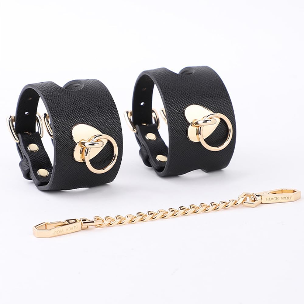 Heart-Cutout Handcuffs Set Bondage Handcuffs BDSM Sex Restraints Toys PU Leather Cuffs Sex Toys Adjustable Adult Fetish Erotic Slave SM Game Chain for Secure Bondage Play