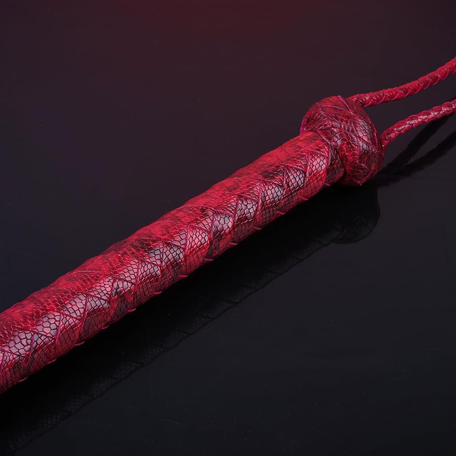 Tryolove Artisan Woven Snake Pattern Crop | Genuine Wood & Leather Handle | Equestrian Training Tool/Theater Prop/Film Collectible | with Display Lanyard