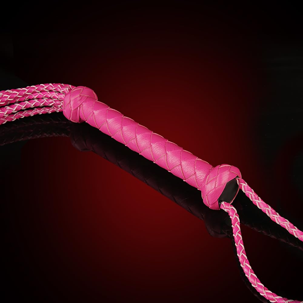 Genuine Leather Rose Red Cat-O'-Nine-Tails Whip | 17cm Handle & 43cm Tail | Hangable Equestrian Training Whip | Handcrafted Premium Horse Equipment