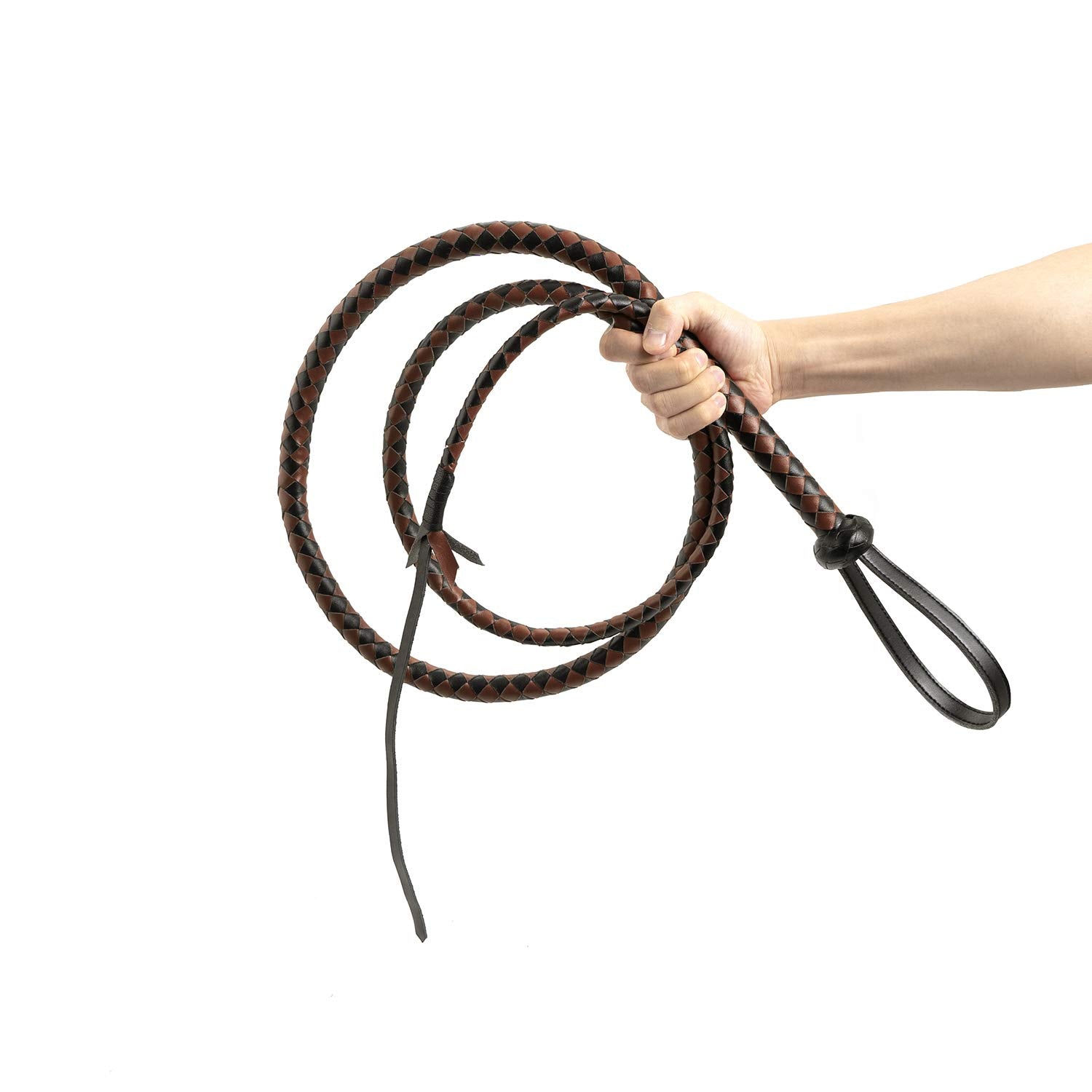 Professional 2.4m Black & Brown PU Leather Horse Whip - Heavyweight Design for Equestrian Training