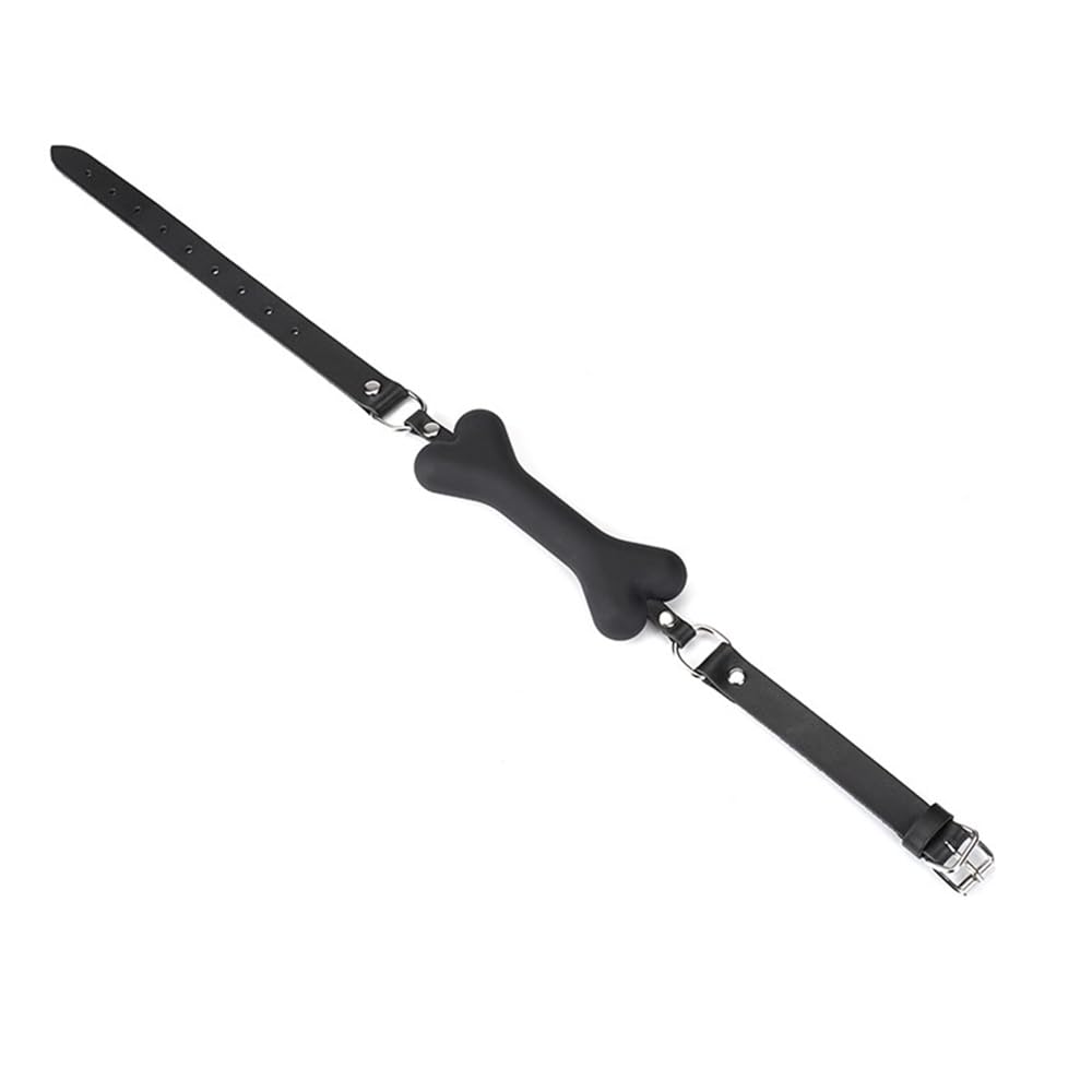Adjustable Leather & Silicone Bone Gag Set - 14.5cm Bone Width for Safe BDSM Play