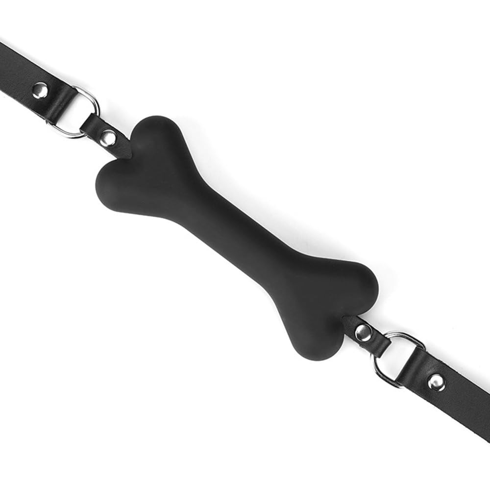 Adjustable Leather & Silicone Bone Gag Set - 14.5cm Bone Width for Safe BDSM Play