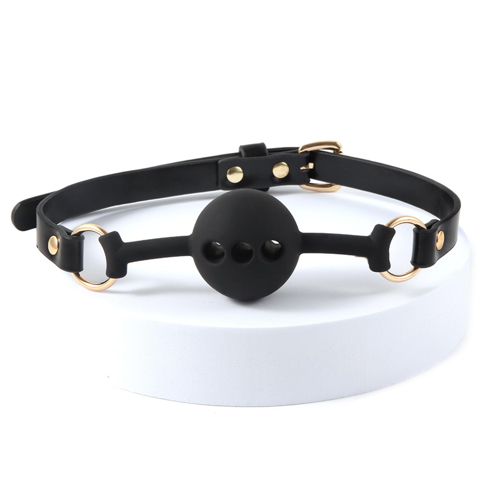 Black & Gold PU Leather BDSM Restraint Set - 4-Piece Kit with Satin Blindfold, Silicone Gag, Collar & Leash