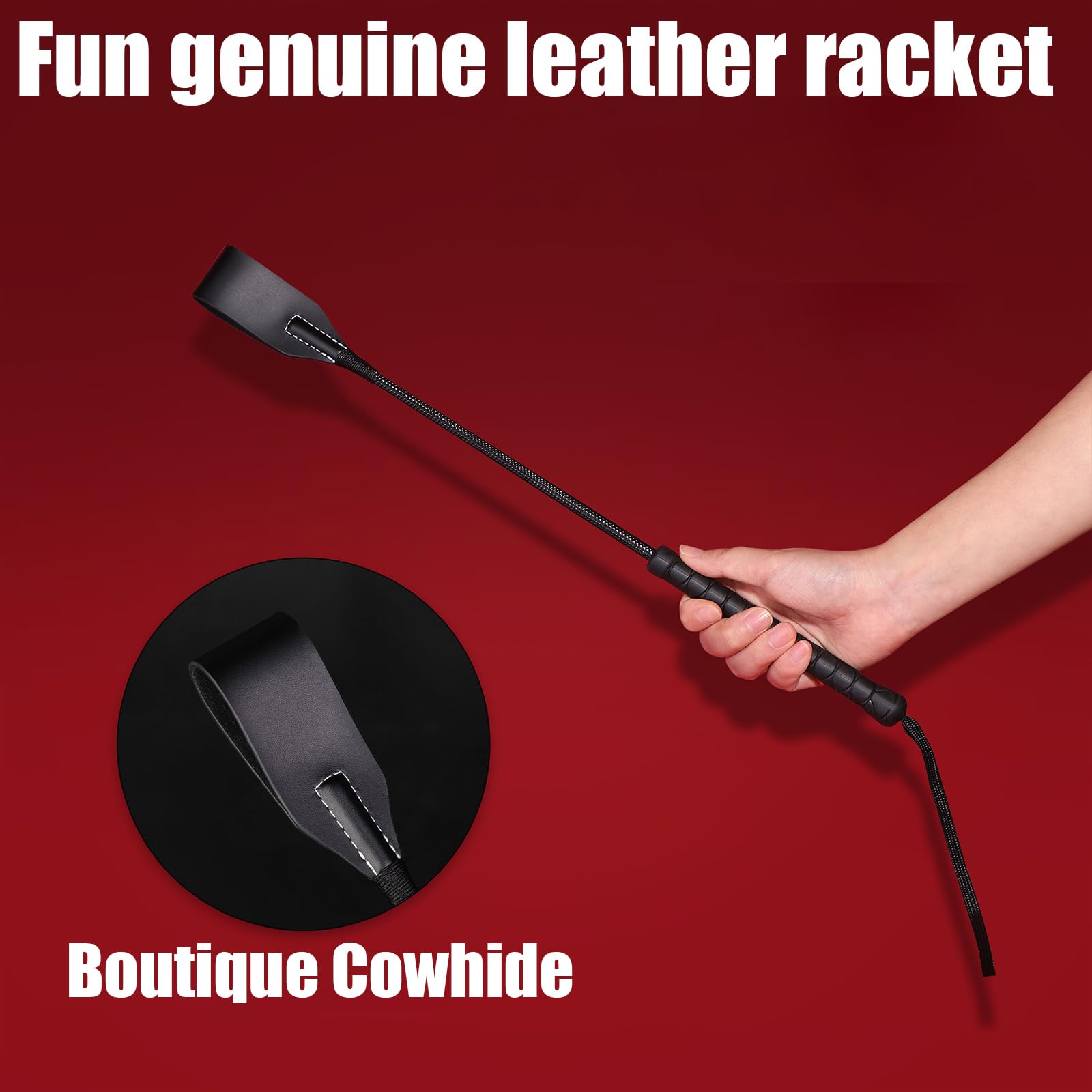 Black Genuine Leather Horse Whip - 52cm for Equestrian Training & Riding Accessories