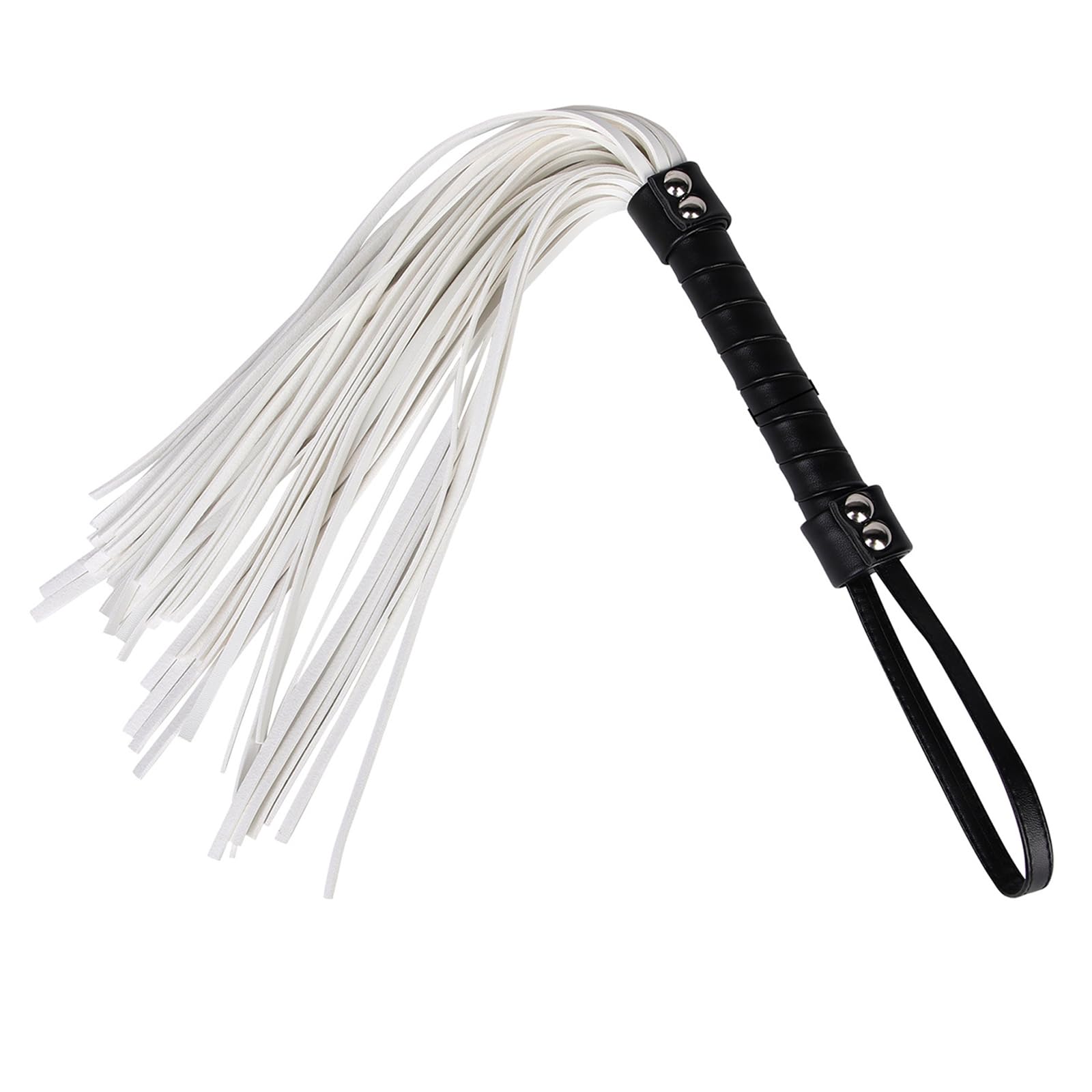 Tryolove PU Leather Horse Whip with Black Handle & White Tassel - 55.5cm/21.85 Inch for Equestrian Practice