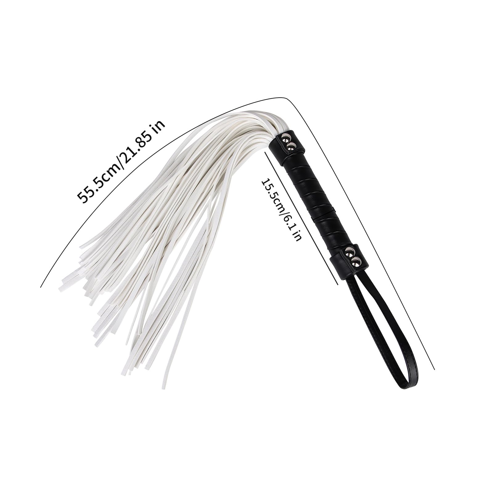 Tryolove PU Leather Horse Whip with Black Handle & White Tassel - 55.5cm/21.85 Inch for Equestrian Practice