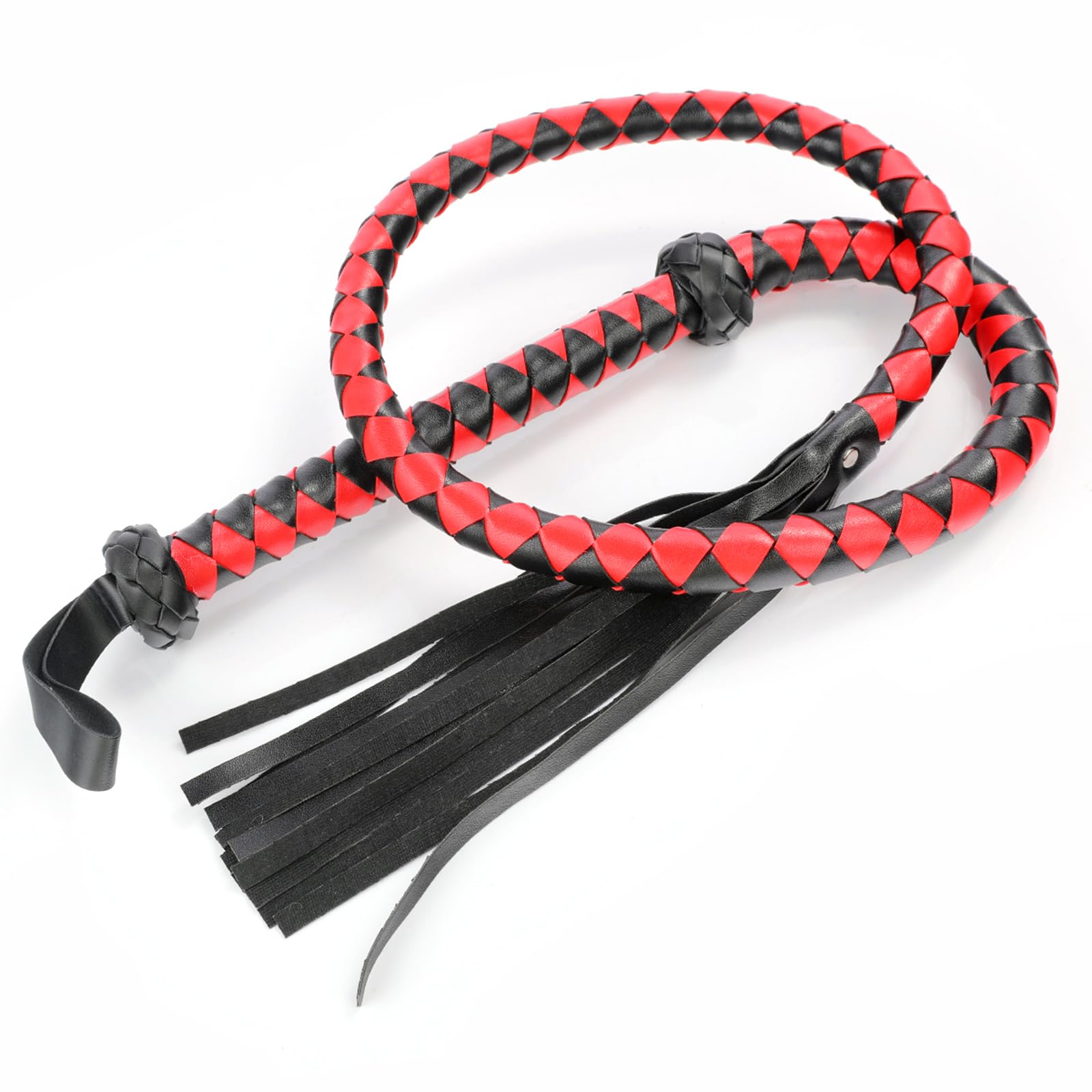 Professional Black & Red PU Leather Horse Whip - 143cm/56.3in for Equestrian Training