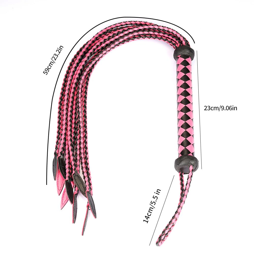 Genuine Leather Red & Black Cat-O'-Nine-Tails Whip | 23cm Handle & 59cm Tail | Hangable Equestrian Training Whip | Handcrafted Premium Horse Equipment