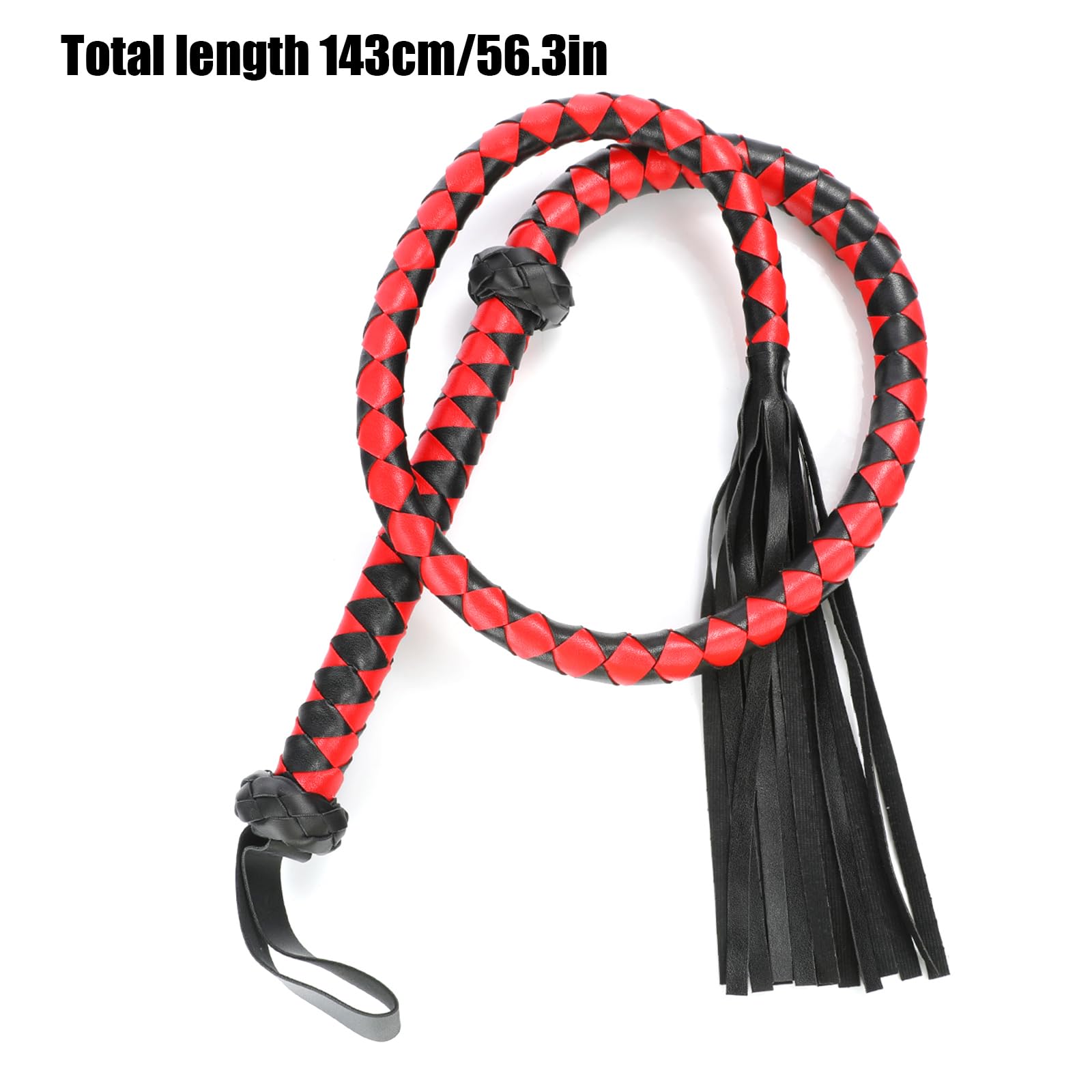 Professional Black & Red PU Leather Horse Whip - 143cm/56.3in for Equestrian Training