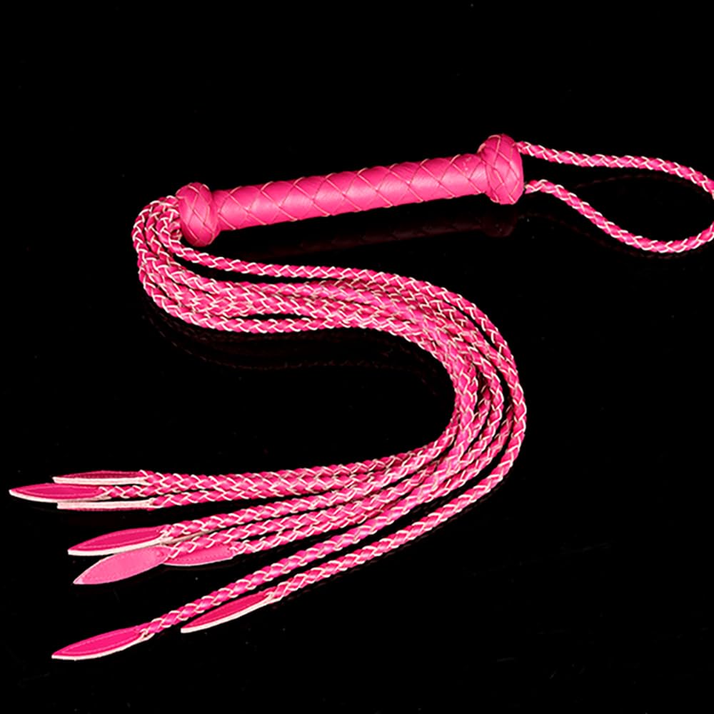 Genuine Leather Rose Red Cat-O'-Nine-Tails Whip | 17cm Handle & 43cm Tail | Hangable Equestrian Training Whip | Handcrafted Premium Horse Equipment