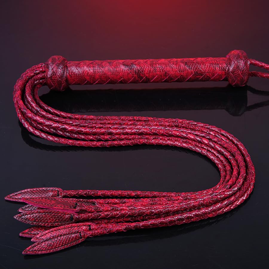 Tryolove Artisan Woven Snake Pattern Crop | Genuine Wood & Leather Handle | Equestrian Training Tool/Theater Prop/Film Collectible | with Display Lanyard