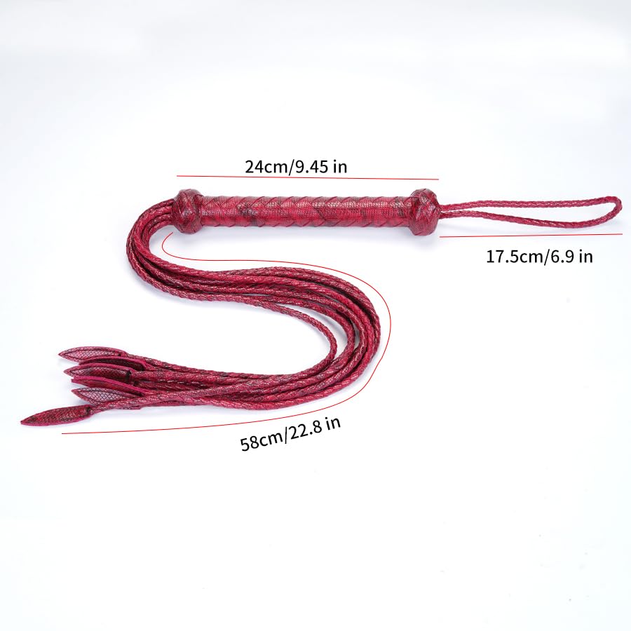 Tryolove Artisan Woven Snake Pattern Crop | Genuine Wood & Leather Handle | Equestrian Training Tool/Theater Prop/Film Collectible | with Display Lanyard