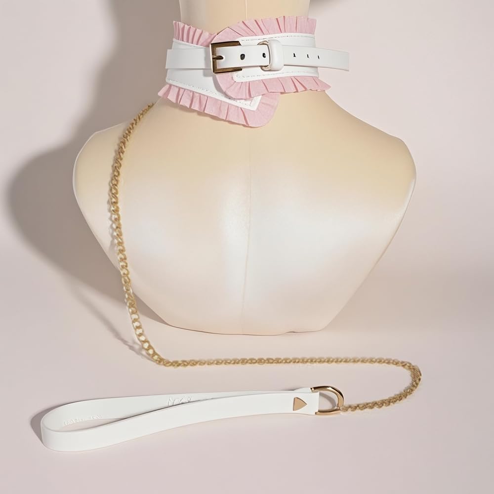 Tryolove Fantasy Pink Maid Collar with Leash – 87cm Adjustable Role Play Accessory for Cosplay, Pet Costume & Decorative Display (53cm Collar)