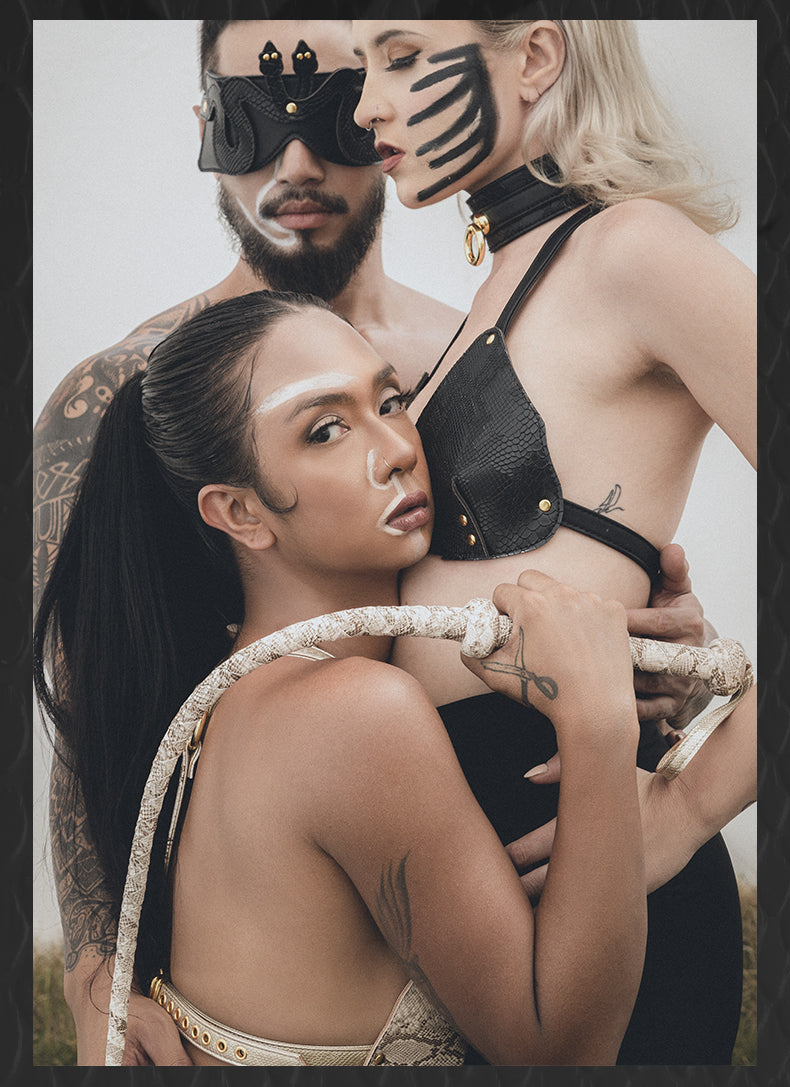 Premium Handcrafted Genuine Leather Snake Pattern Bondage Bodysuit | BDSM Fantasy Role Play Costume Couples