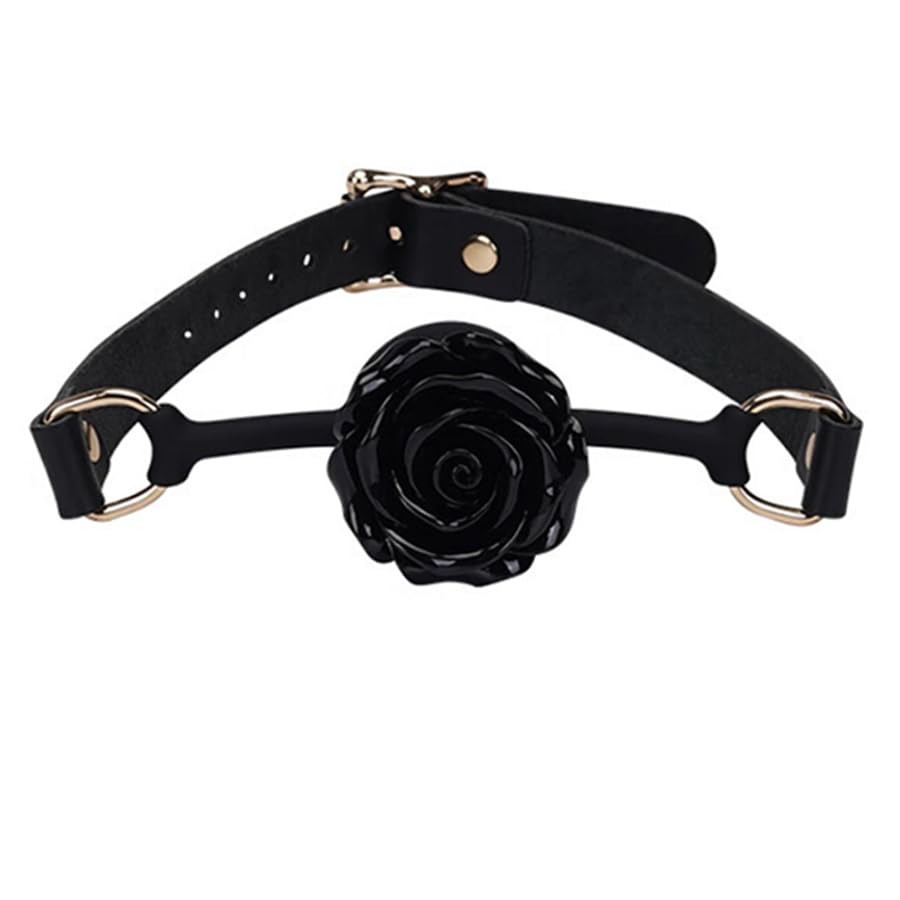 Adjustable Genuine Leather & Silicone Rose Gag - 5cm Floral Design, 61cm Straps (Black/Red)
