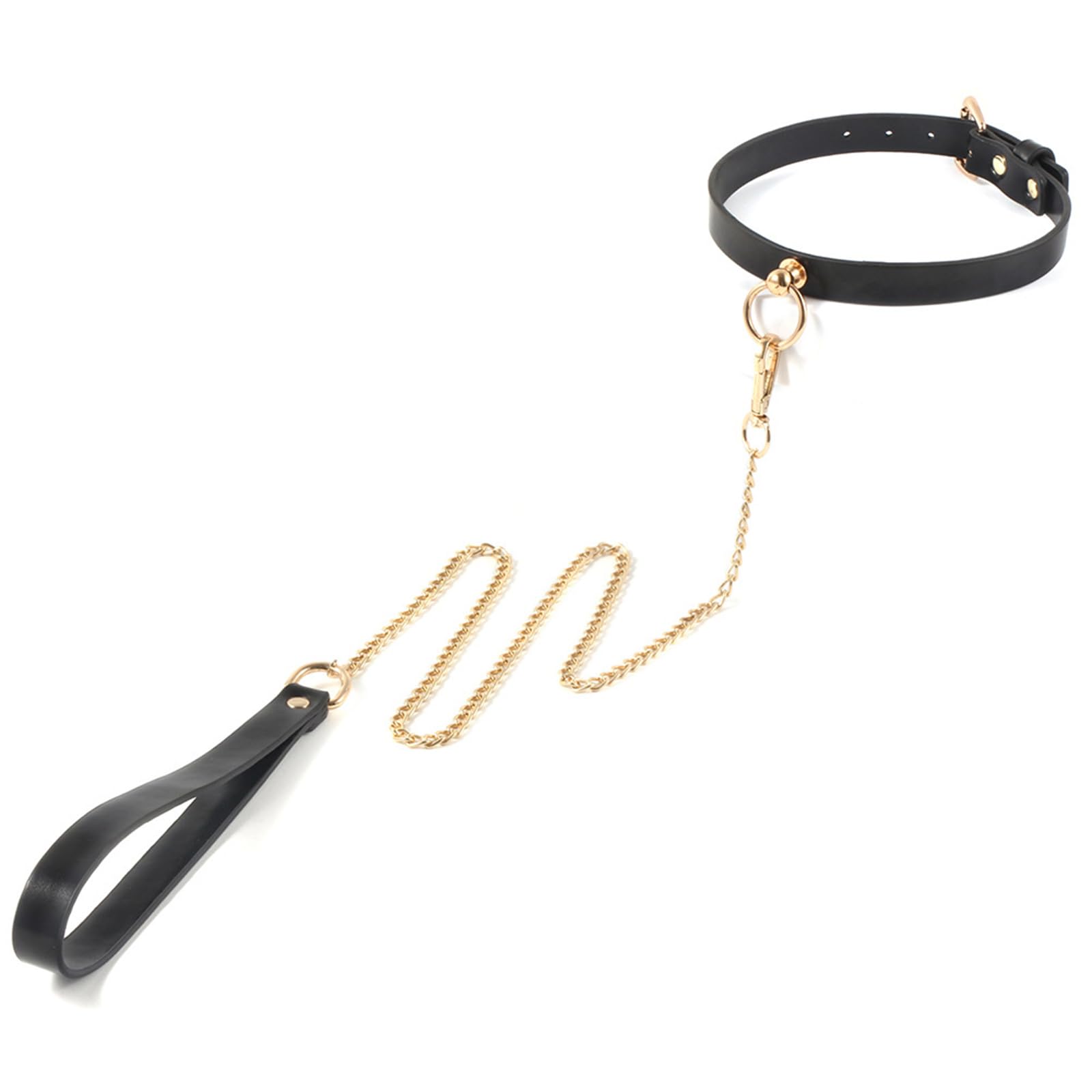 Black & Gold PU Leather BDSM Restraint Set - 4-Piece Kit with Satin Blindfold, Silicone Gag, Collar & Leash