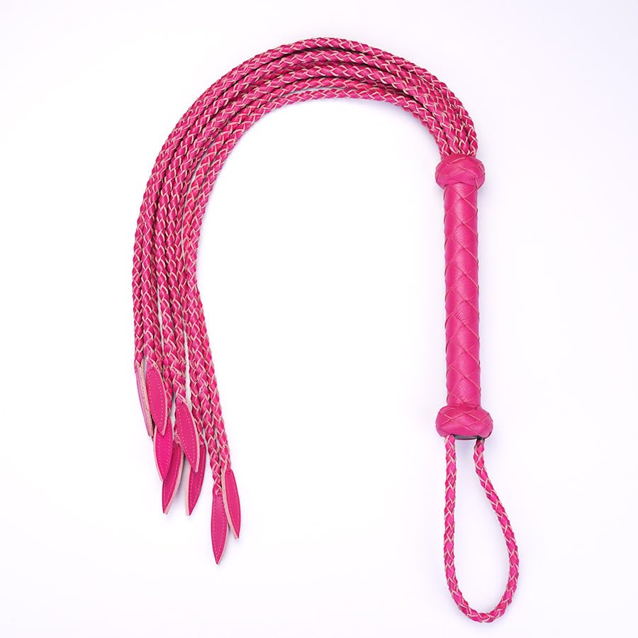 Professional Genuine Leather Rose Red Cat-O'-Nine-Tails Whip | 17cm Handle & 43cm Tail | Hangable Equestrian Training Whip | Handcrafted Premium Horse Equipment | Handcrafted BDSM Flogger | Cat-O-Nine-Tails Whip