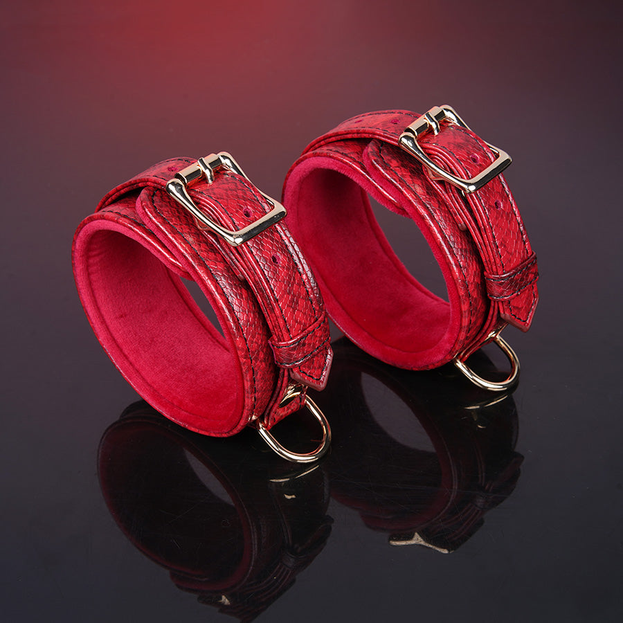 Luxury Handcrafted 11-Piece Genuine Leather BDSM Bondage Kit | Burgundy Snake Pattern Complete Set Couples Gift