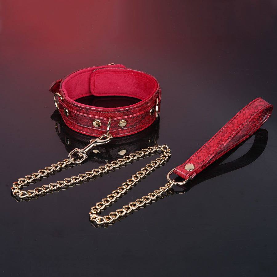 Luxury Handcrafted 11-Piece Genuine Leather BDSM Bondage Kit | Burgundy Snake Pattern Complete Set Couples Gift