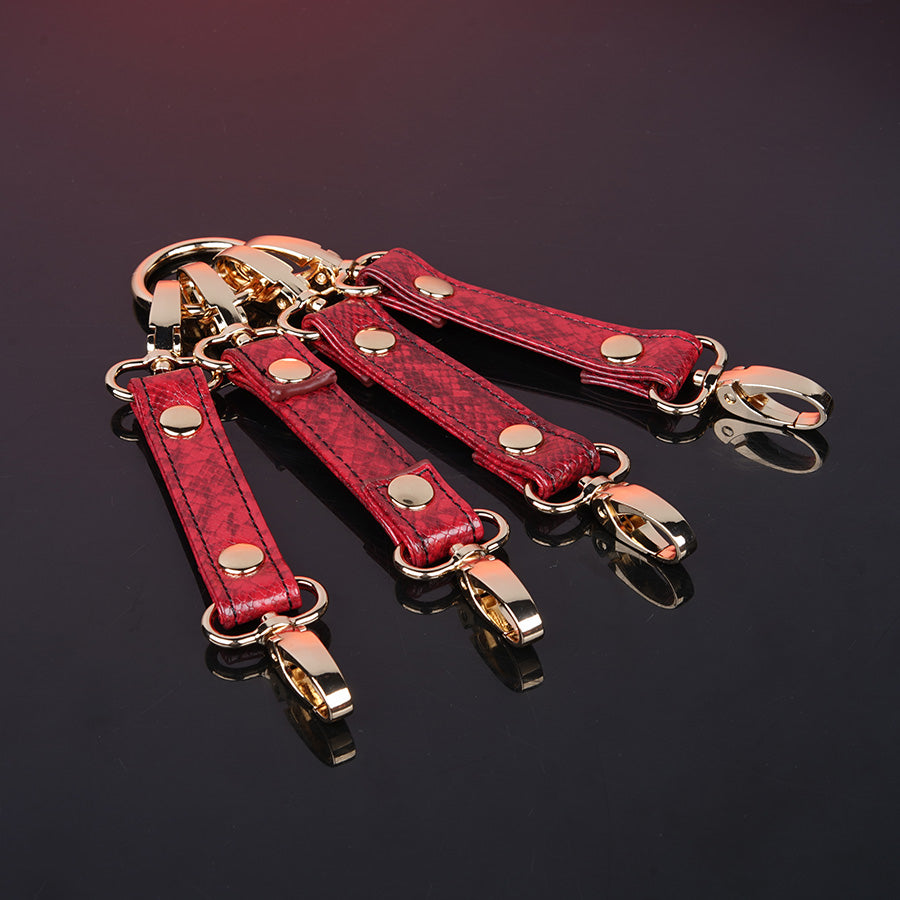 Luxury Handcrafted 11-Piece Genuine Leather BDSM Bondage Kit | Burgundy Snake Pattern Complete Set Couples Gift