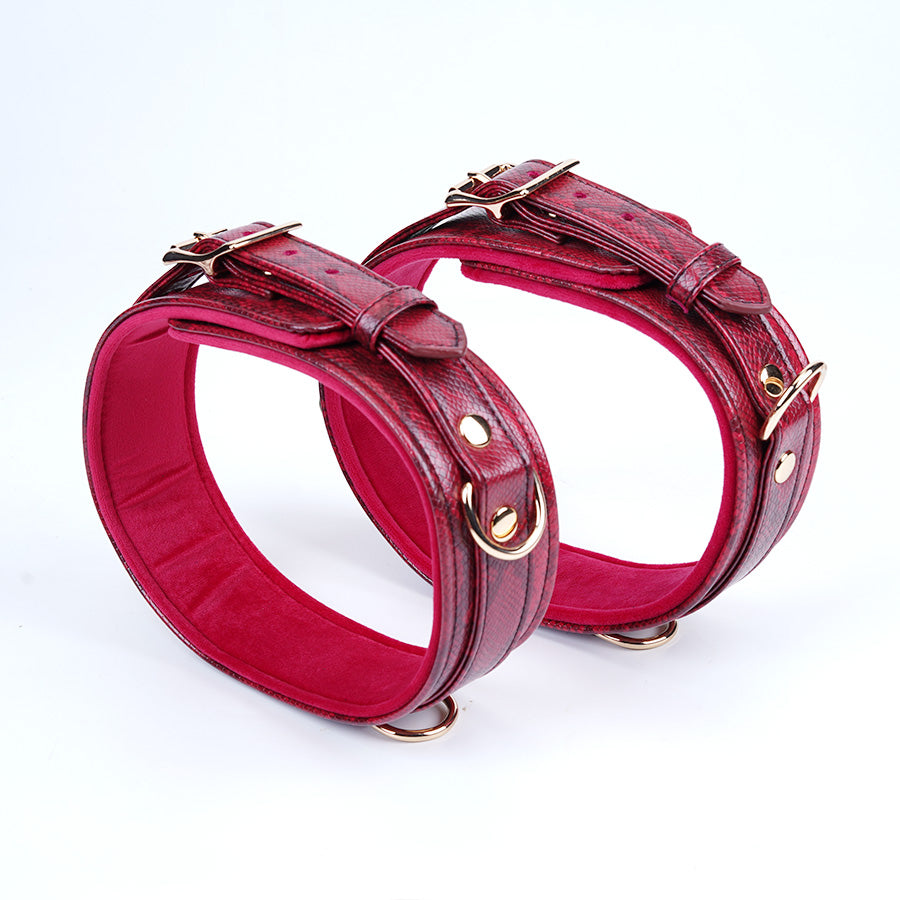 Luxury Handcrafted 11-Piece Genuine Leather BDSM Bondage Kit | Burgundy Snake Pattern Complete Set Couples Gift