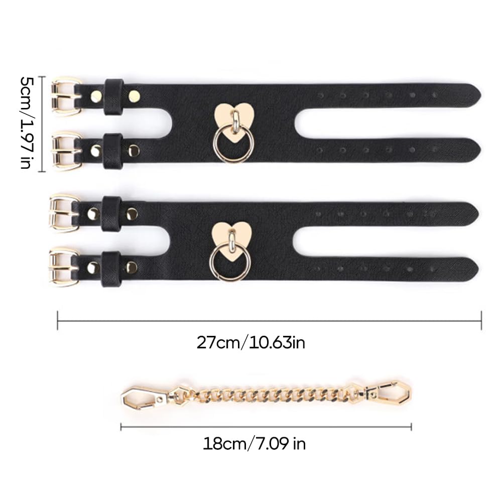 Heart-Cutout Handcuffs Set Bondage Handcuffs BDSM Sex Restraints Toys PU Leather Cuffs Sex Toys Adjustable Adult Fetish Erotic Slave SM Game Chain for Secure Bondage Play