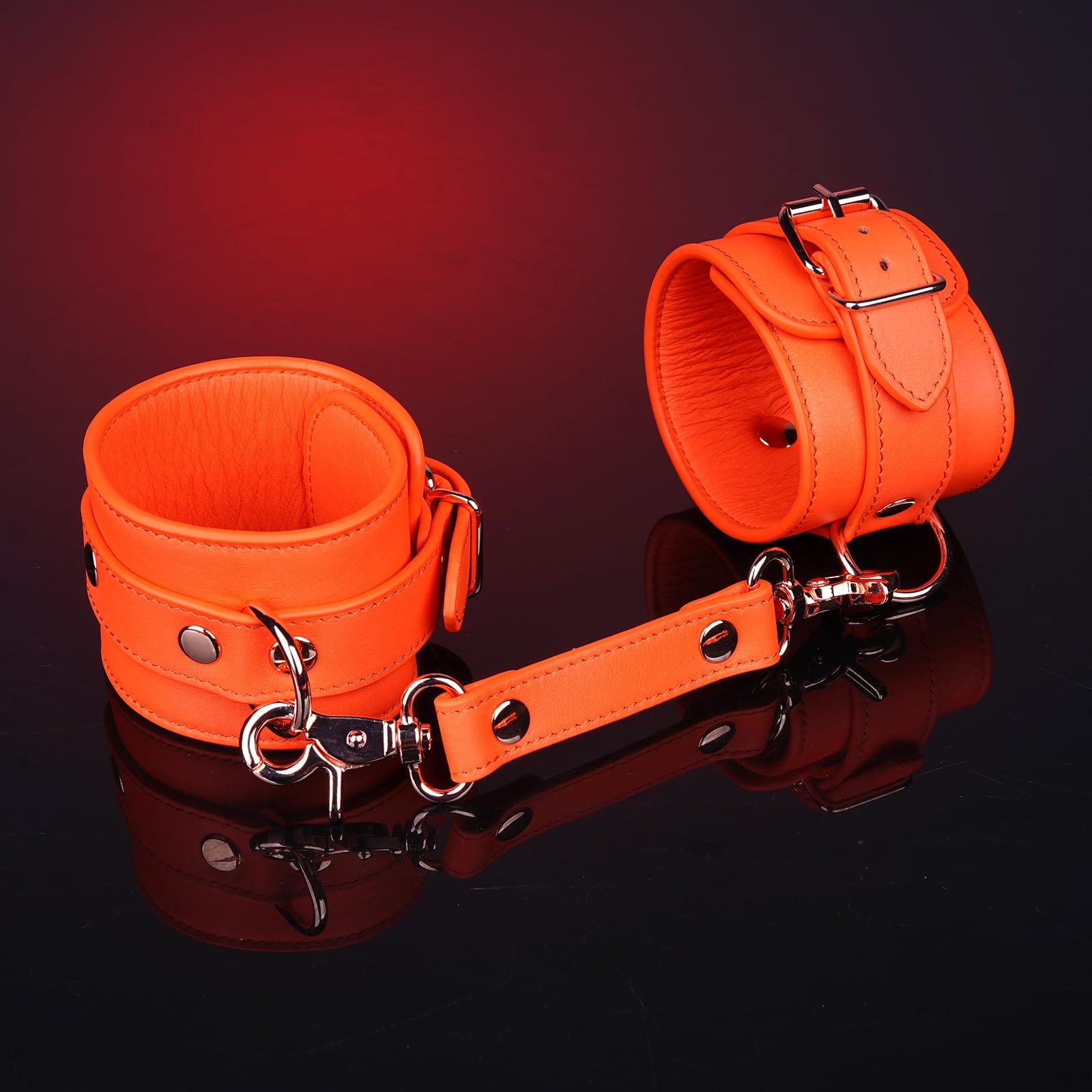 Tryolove 8-Piece BDSM Bondage Kit for Adults - Premium Orange Genuine Leather Restraints Set with Silicone Ball Gag, Blindfold, Flogger & Collar | Ultimate Couples Fantasy Accessories