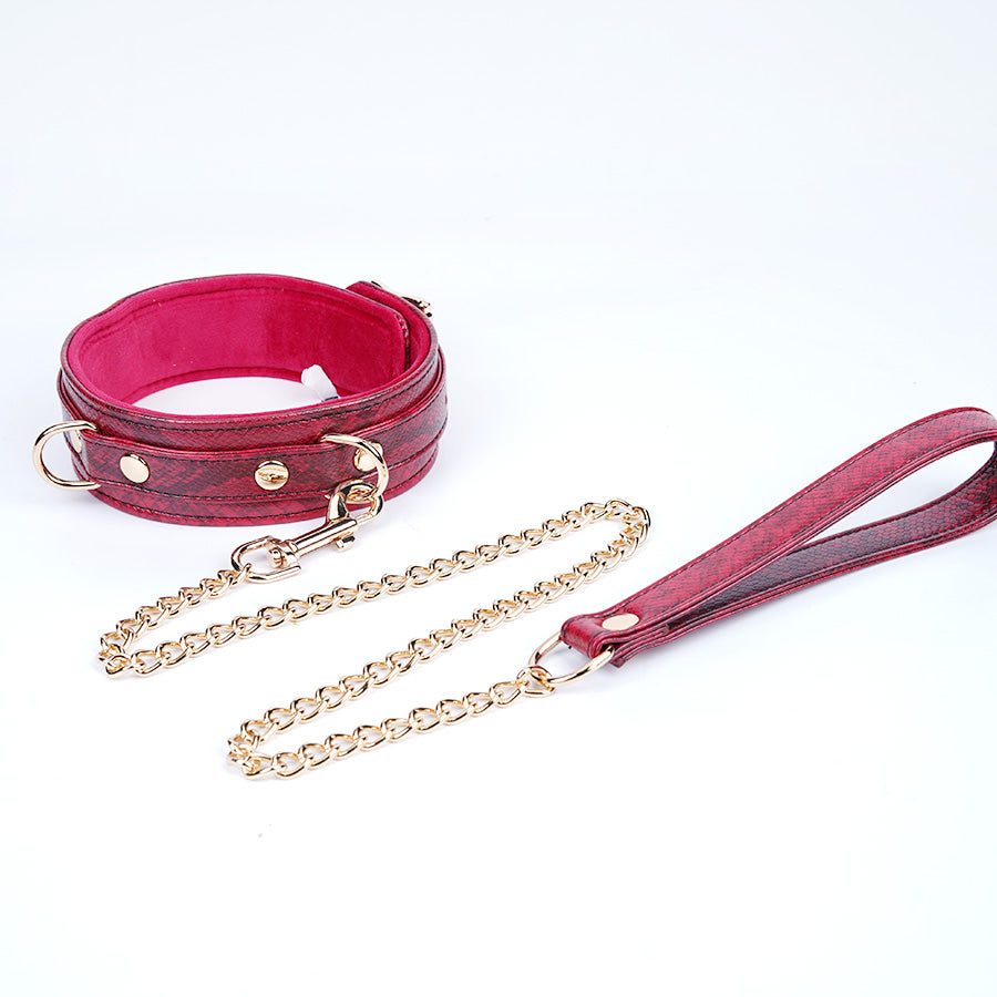 Luxury Handcrafted 11-Piece Genuine Leather BDSM Bondage Kit | Burgundy Snake Pattern Complete Set Couples Gift