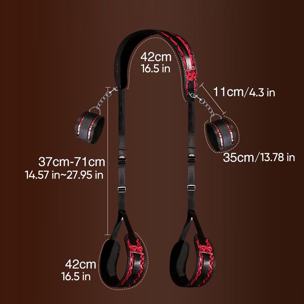 Red Diamond-Textured Thigh & Wrist Restraint Set - Adjustable Multi-Position Bondage Cuffs
