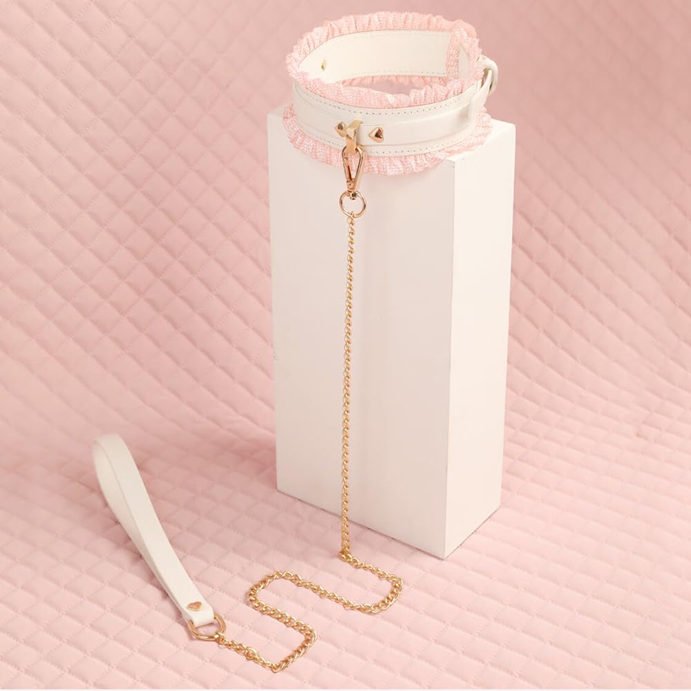 Tryolove Fantasy Pink Maid Collar with Leash – 87cm Adjustable Role Play Accessory for Cosplay, Pet Costume & Decorative Display (53cm Collar)