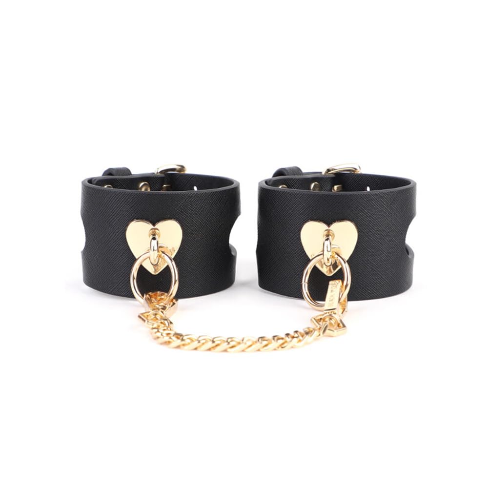 Heart-Cutout Handcuffs Set Bondage Handcuffs BDSM Sex Restraints Toys PU Leather Cuffs Sex Toys Adjustable Adult Fetish Erotic Slave SM Game Chain for Secure Bondage Play