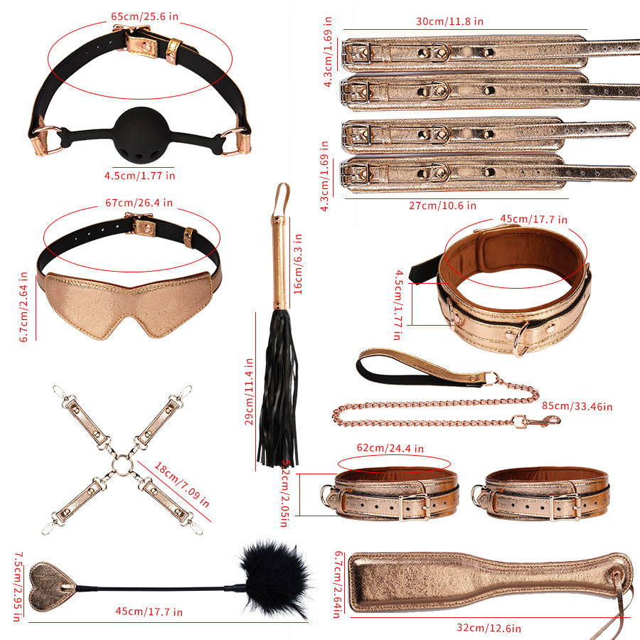 Luxury Handcrafted 11-Piece Genuine Leather BDSM Bondage Kit | Complete Restraint Set Gift Couples Beginners