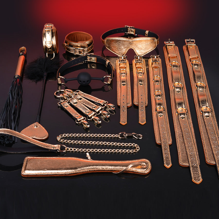 Luxury Handcrafted 11-Piece Genuine Leather BDSM Bondage Kit | Complete Restraint Set Gift Couples Beginners