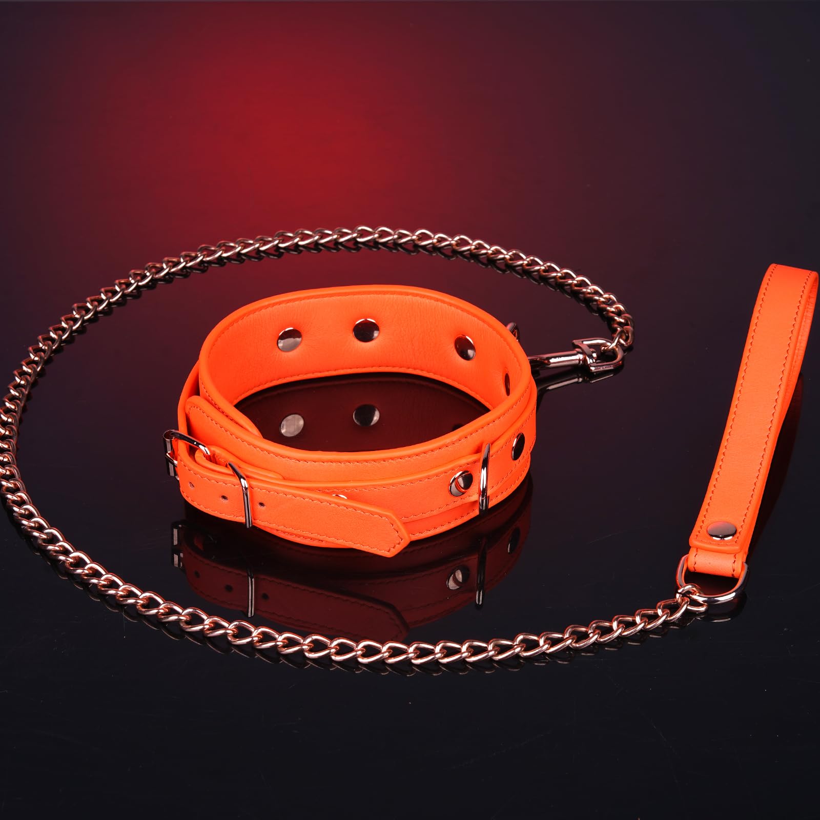Tryolove 8-Piece BDSM Bondage Kit for Adults - Premium Orange Genuine Leather Restraints Set with Silicone Ball Gag, Blindfold, Flogger & Collar | Ultimate Couples Fantasy Accessories