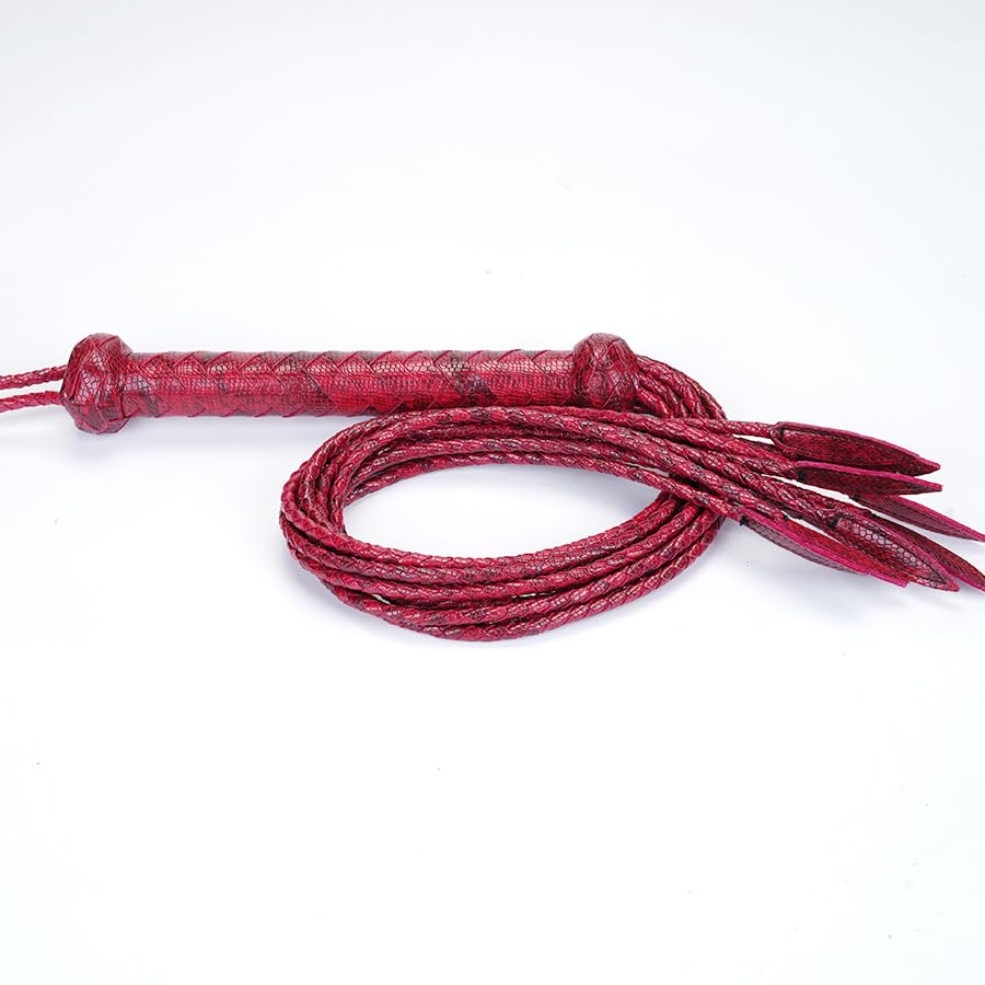 Tryolove Artisan Woven Snake Pattern Crop | Genuine Wood & Leather Handle | Equestrian Training Tool/Theater Prop/Film Collectible | with Display Lanyard