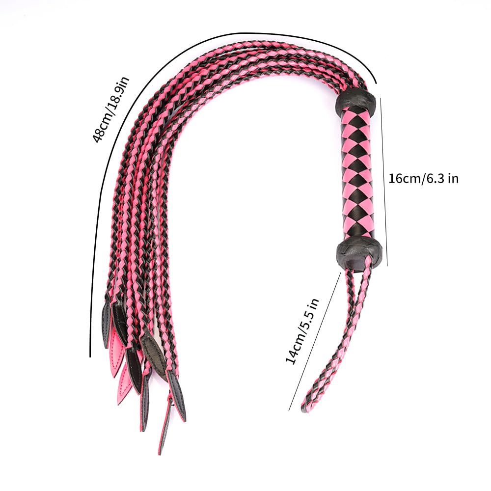 Professional Genuine Leather Red & Black Cat-O'-Nine-Tails Whip | 16cm Handle & 48cm Tail | Hangable Equestrian Training Whip | Handcrafted Premium Horse Equipment | Handcrafted BDSM Flogger | Cat-O-Nine-Tails Whip