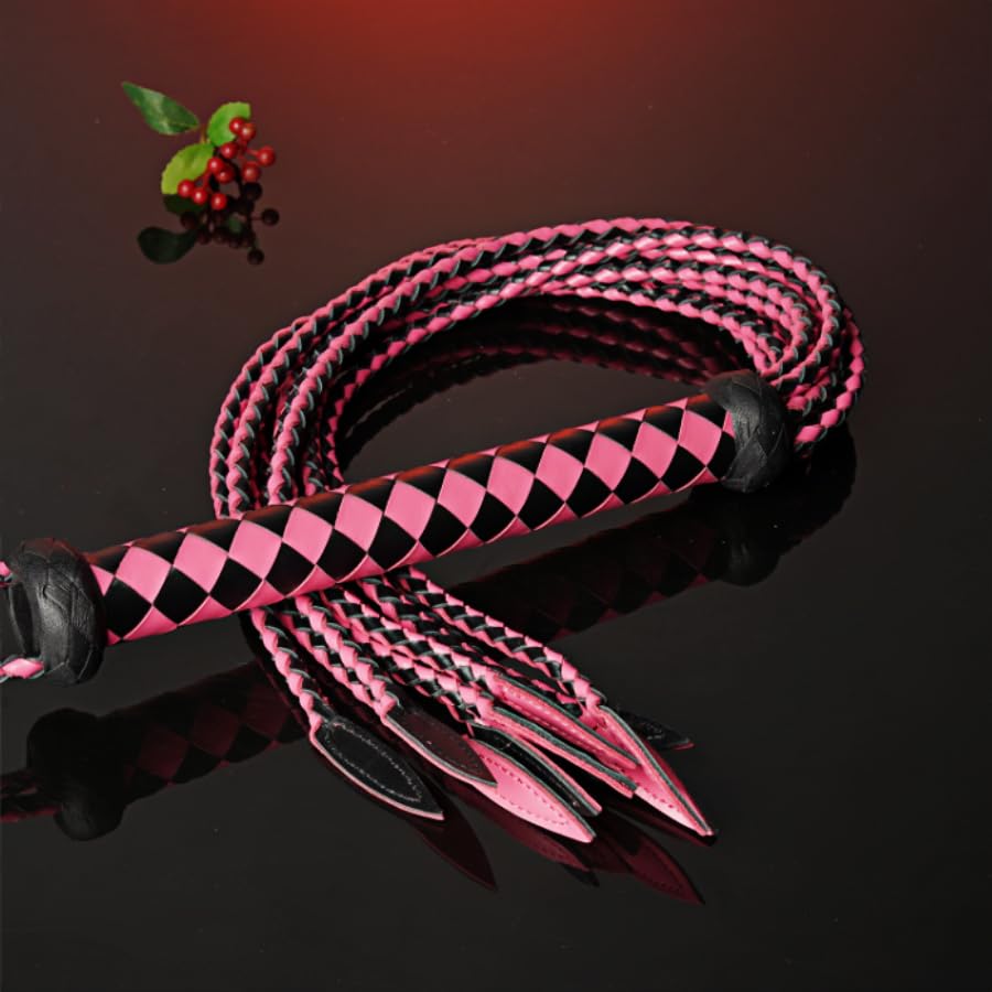 Professional Genuine Leather Red & Black Cat-O'-Nine-Tails Whip | 23cm Handle & 59cm Tail | Hangable Equestrian Training Whip | Handcrafted Premium Horse Equipment | Handcrafted BDSM Flogger | Cat-O-Nine-Tails Whip