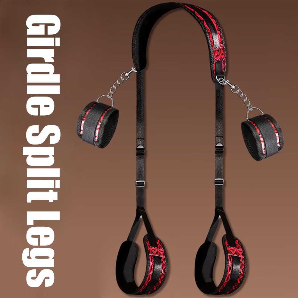 Red Diamond-Textured Thigh & Wrist Restraint Set - Adjustable Multi-Position Bondage Cuffs