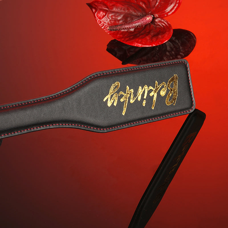 Premium Handcrafted Gold-Stamped Genuine Leather Spanking Paddle | BDSM Discipline Impact Play Couples Beginners